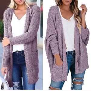 Chunky knit popcorn cardigan w pockets purple XXL